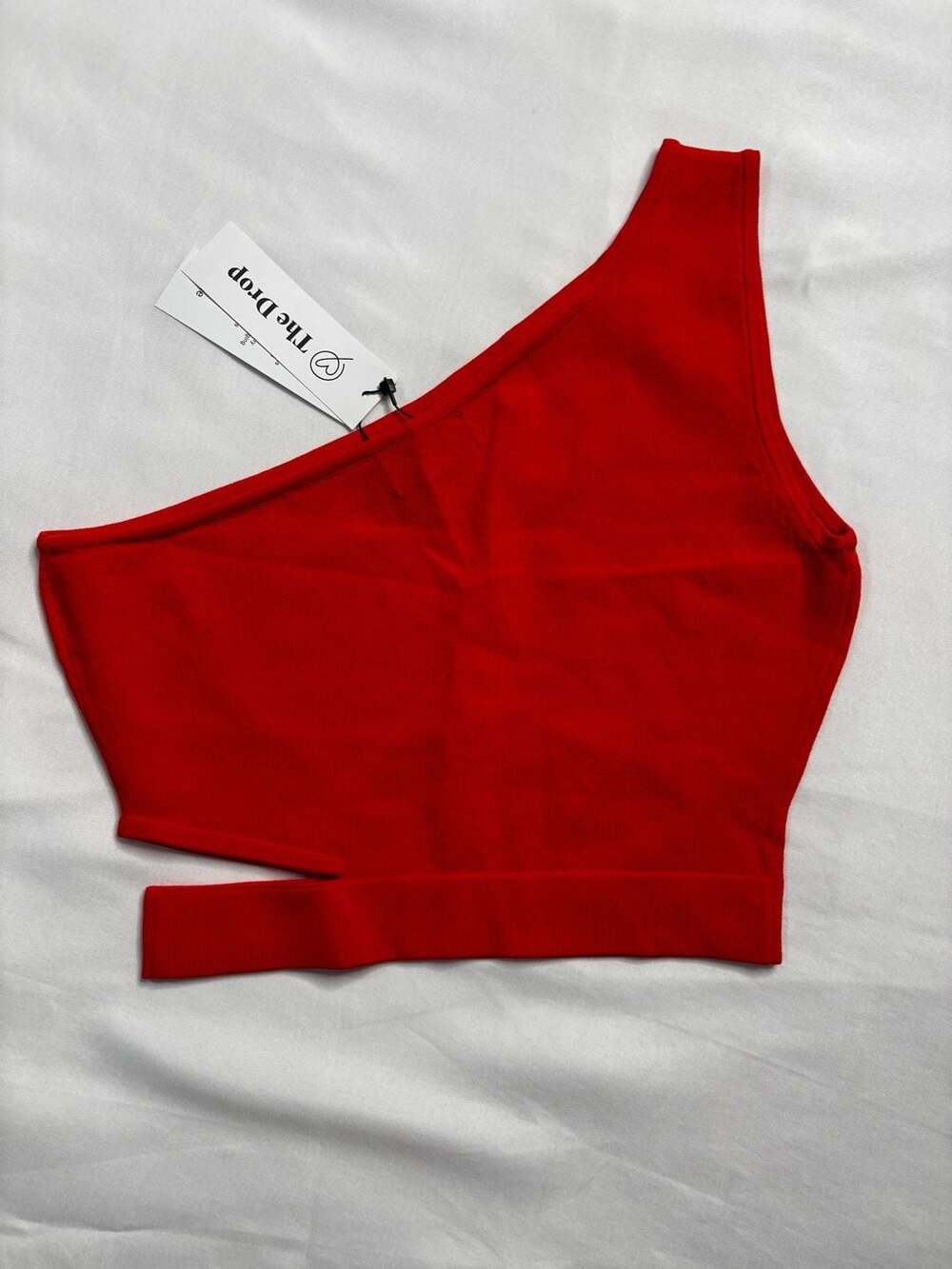 The Drop Valentina One-Shoulder Crop Top in Fire Orange